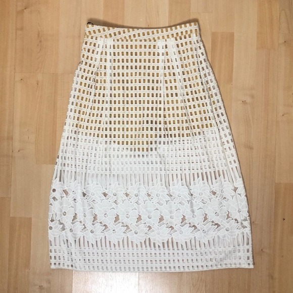 Lovers + Friend Womens White Ivory Cutout Mesh Floral Nadia Midi Aline Fit Skirt - Picture 7 of 8